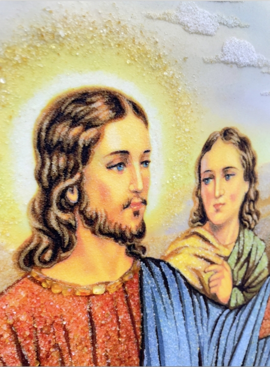 Ікона Ісус з апостолами в пшеничному полі з бурштину