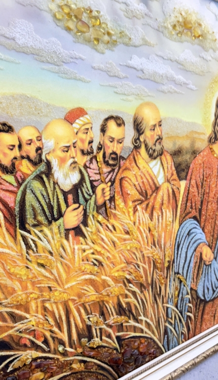 Ікона Ісус з апостолами в пшеничному полі з бурштину