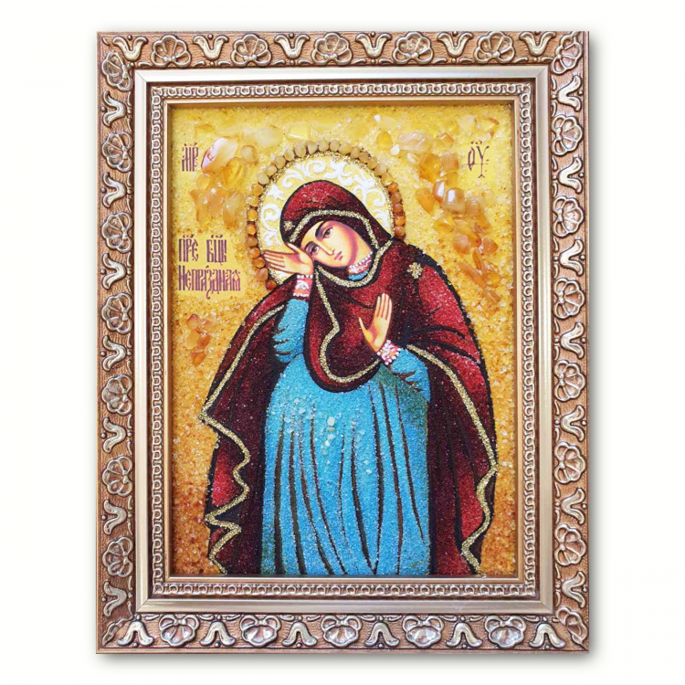 Ікона Непраздна Богородиця з бурштину