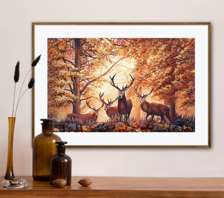 Картина Олені на поляні з бурштину