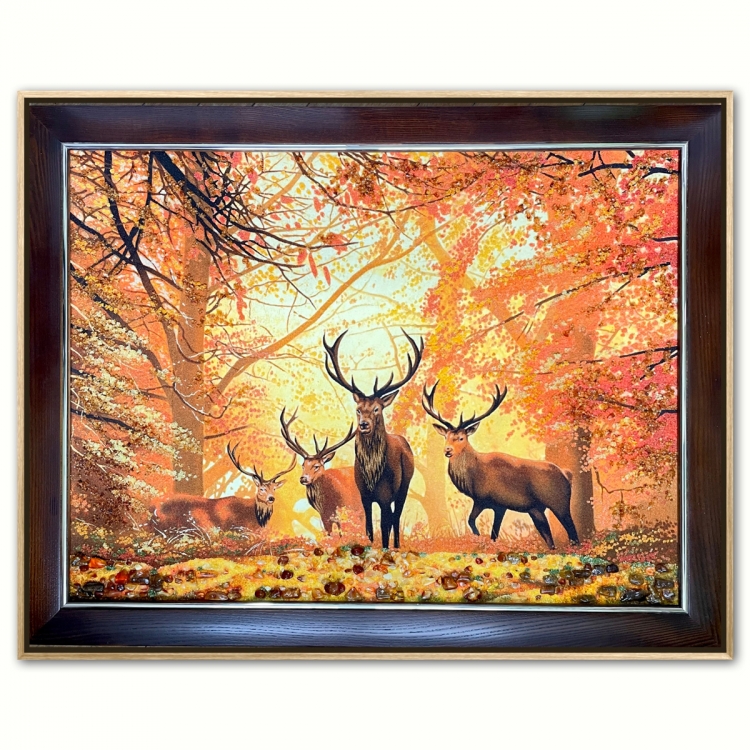 Картина Олені на поляні з бурштину