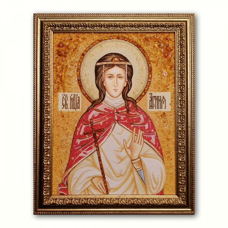 Ікона Свята Агнія з бурштину