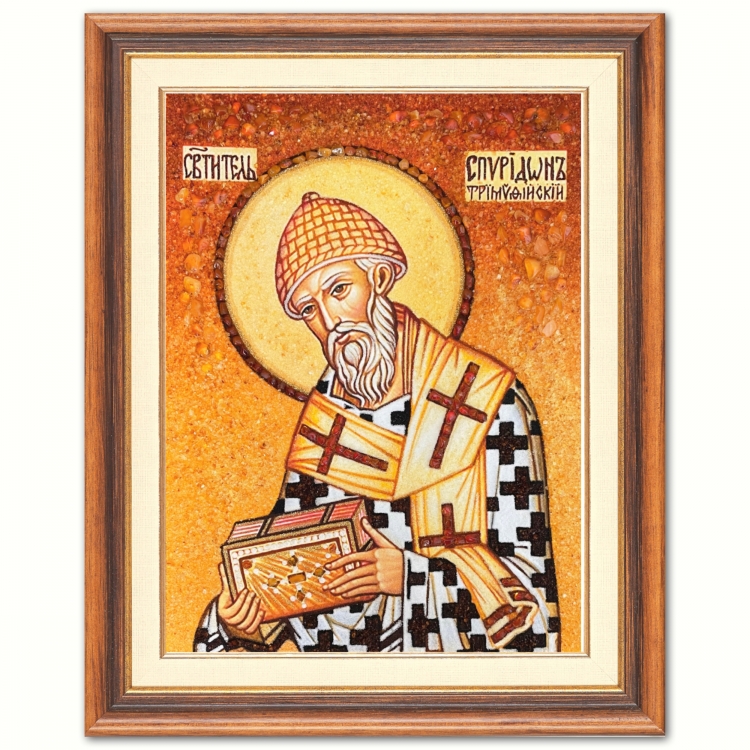 Ікона Преподобний Спиридон Чудотворець Триміфунтський з бурштину