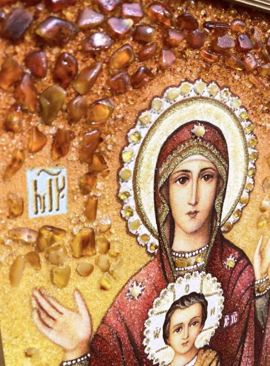 Ікона Богородиця Знамення з бурштину