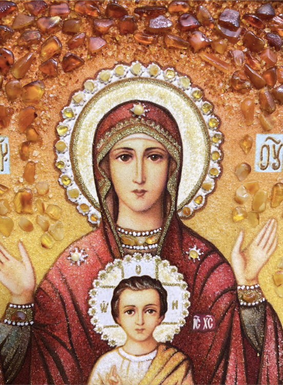 Ікона Богородиця Знамення з бурштину