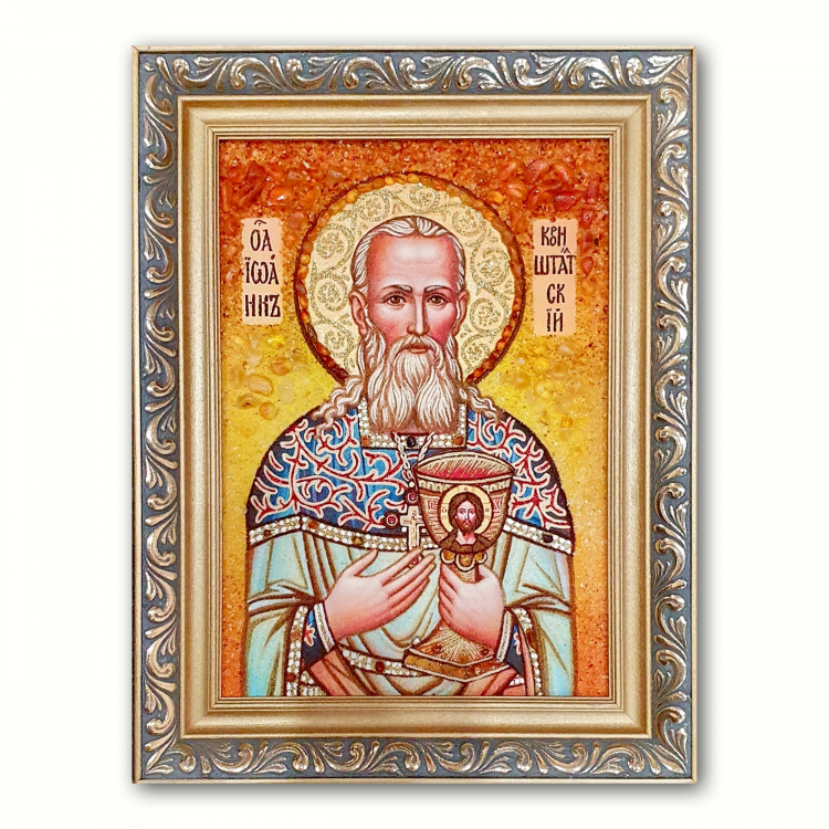 Ікона Іоанн Кронштадтський з бурштину