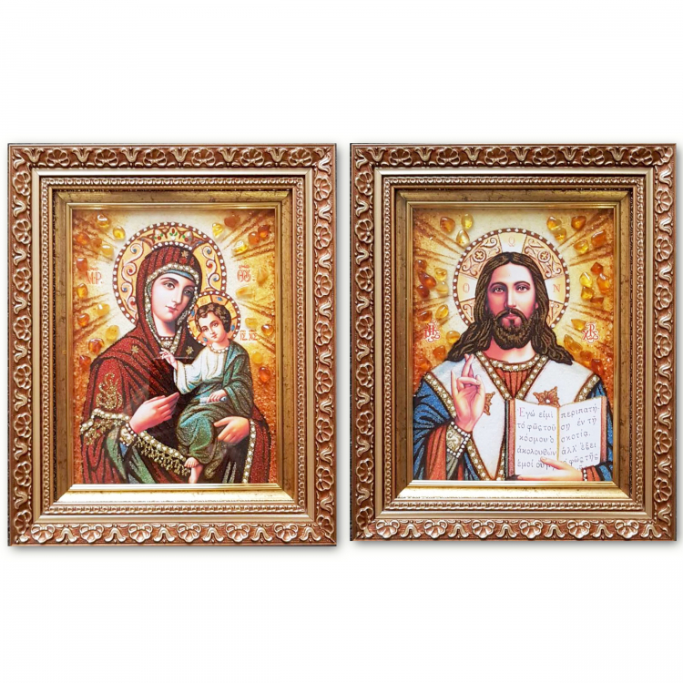 Ікони - Іверська вінчальна пара з бурштину