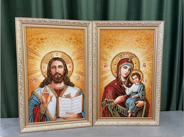 Ікони - Іверська вінчальна пара з бурштину