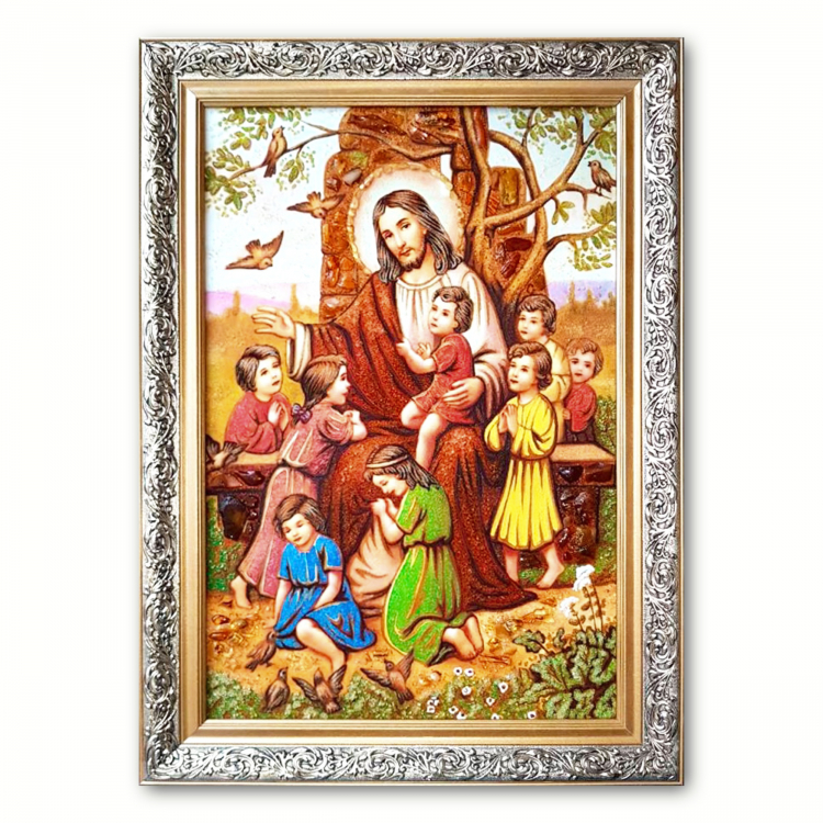 Ікона Ісус з дітьми з бурштину