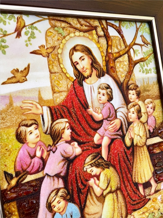 Ікона Ісус з дітьми з бурштину