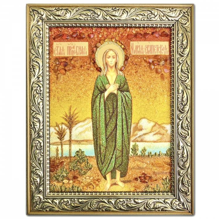 Ікона Преподобна Марія Єгипетська з бурштину