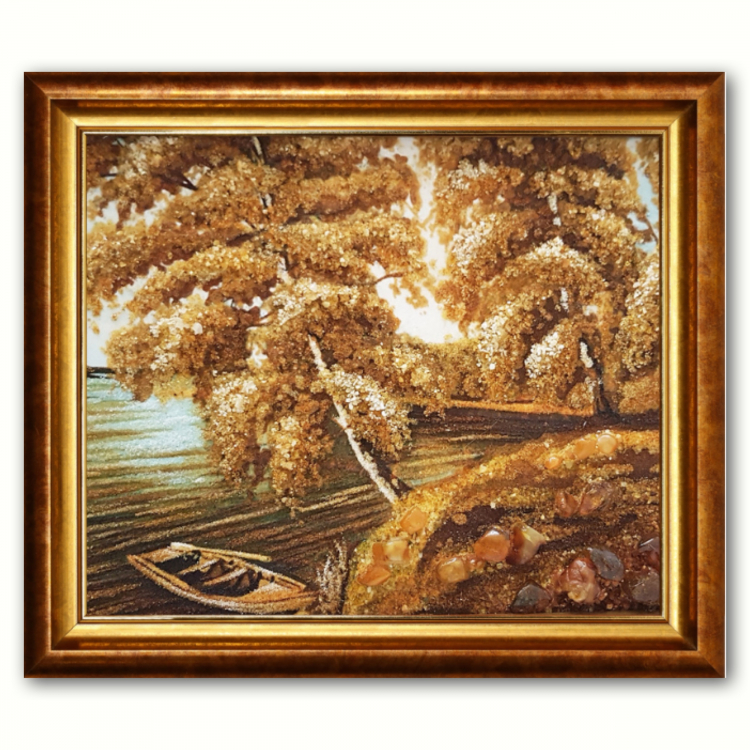 Пейзаж - Човен на озері з бурштину