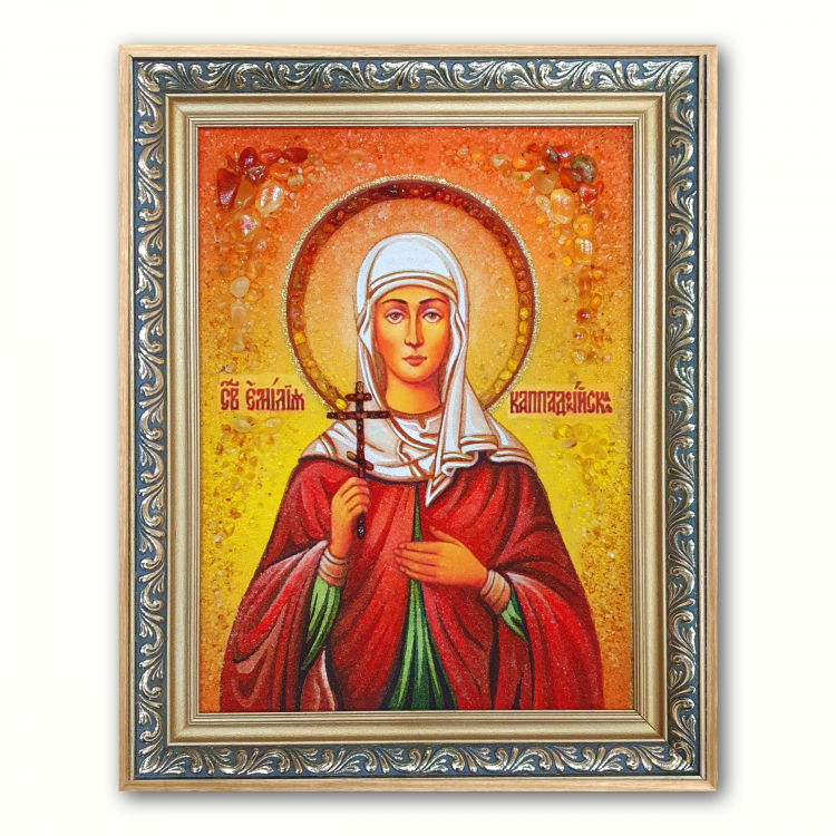 Ікона Свята Ємілія Кесарійська з бурштину