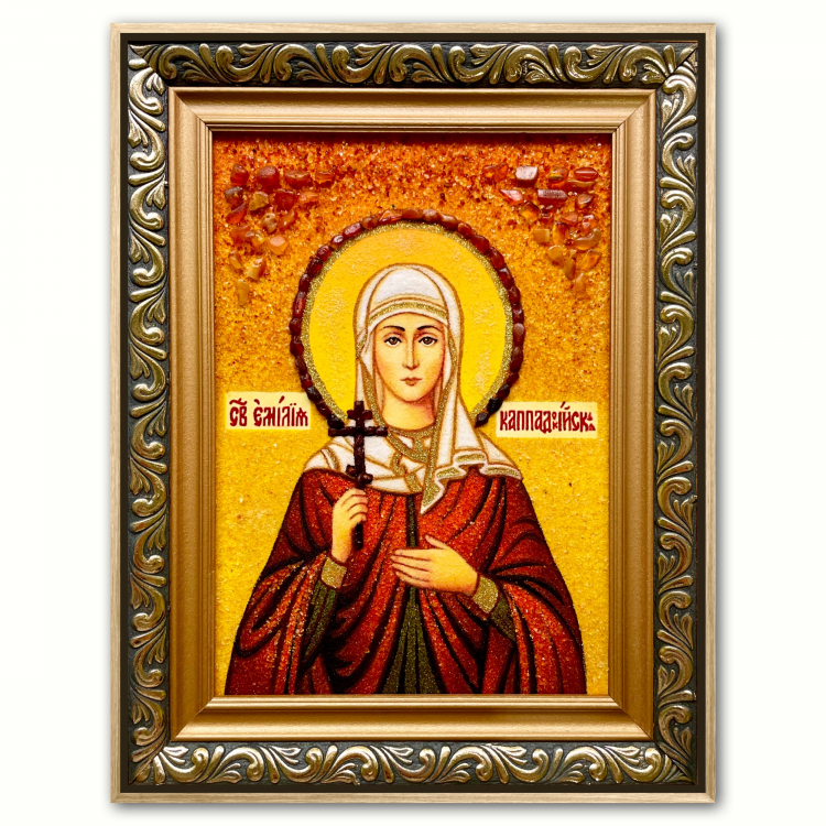 Ікона Свята Ємілія Кесарійська з бурштину