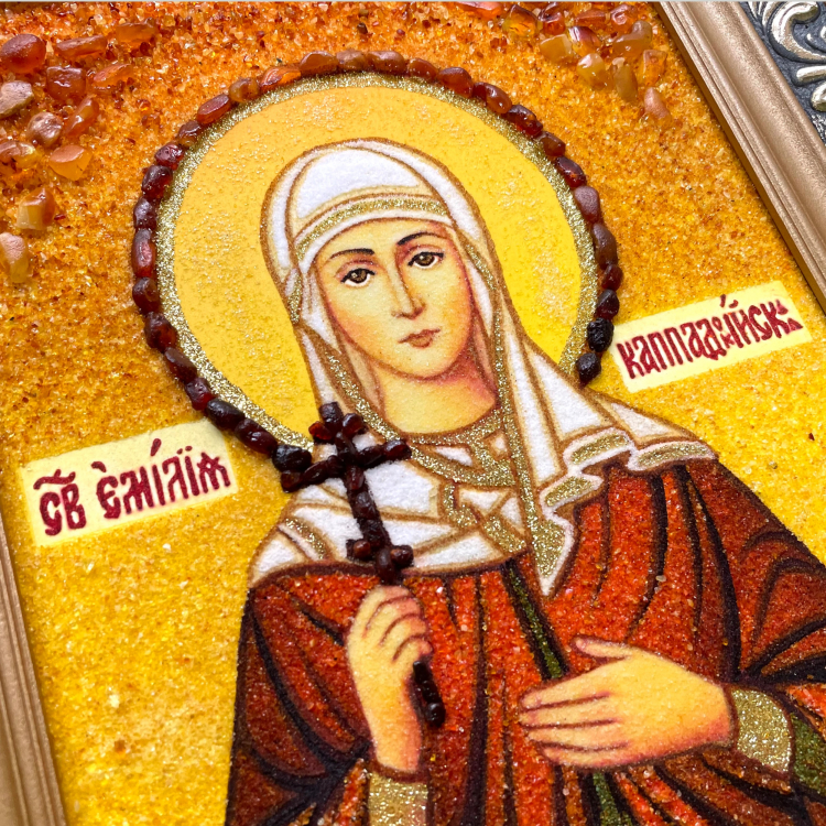 Ікона Свята Ємілія Кесарійська з бурштину