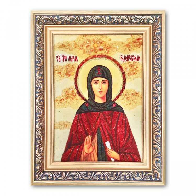 Ікона Преподобна Марія Радонезька з бурштину
