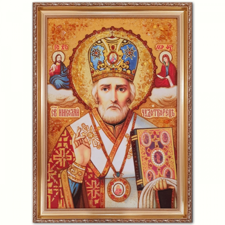 Ікона Святий Миколай Чудотворець з бурштину