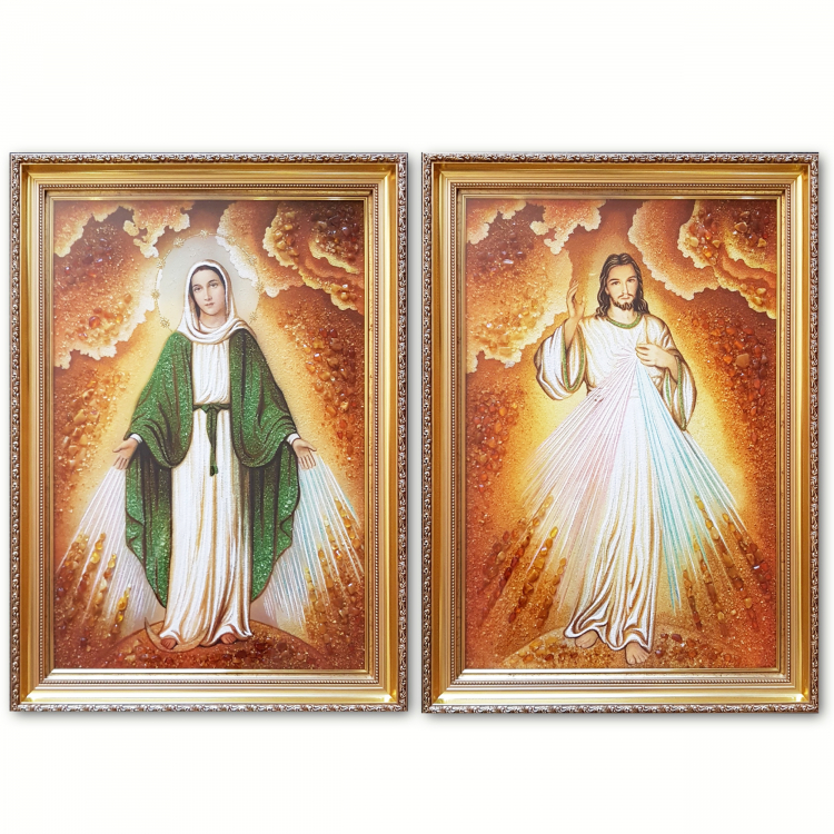 Пара Образ Ісуса Милосердного і Діви Марії з бурштину