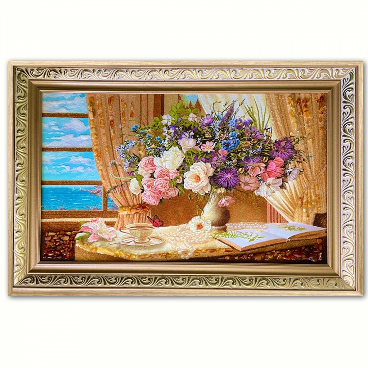 Картина Польові квіти в вазі з бурштину