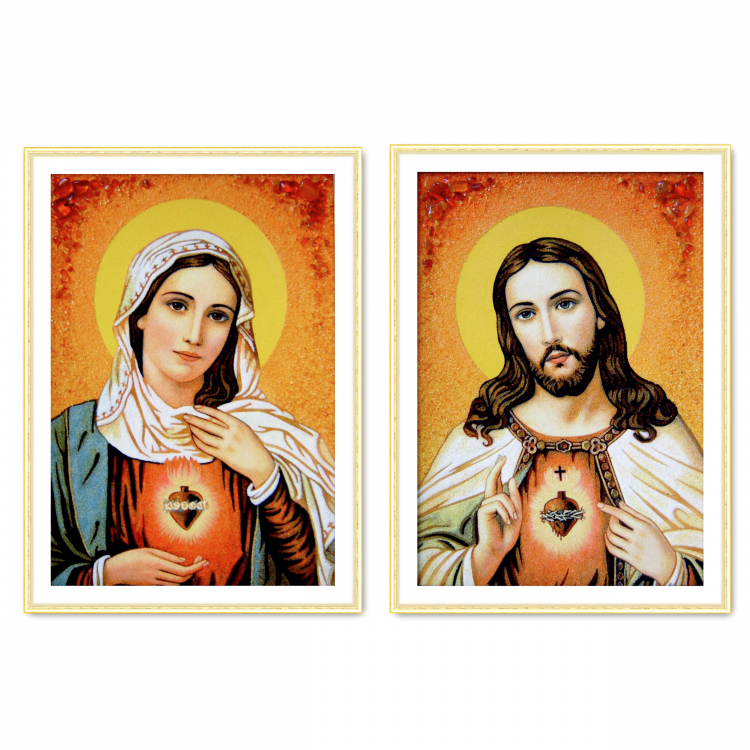 Вінчальна пара ікон - Непорочне Серце з бурштину