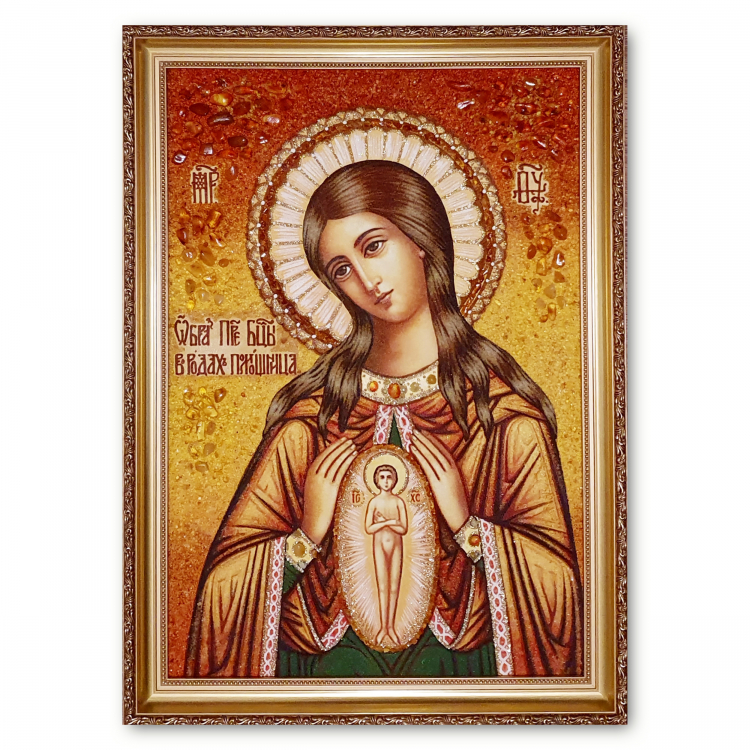 Ікона Помічниця в пологах з бурштину