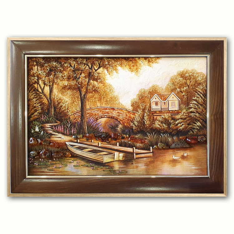 Пейзаж - Човен біля берега річки з бурштину