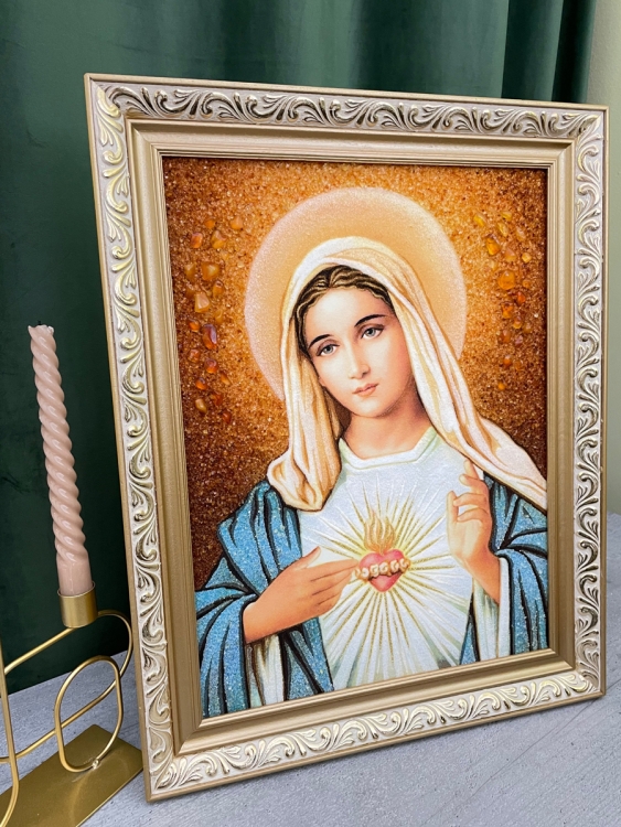 Католицька ікона Серце Марії з бурштину