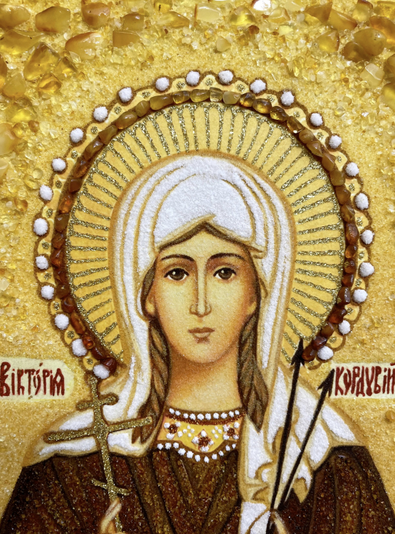 Ікона Свята Вікторія Кордубська з бурштину