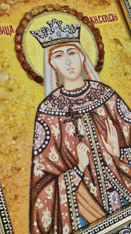 Ікона Милиця (Євгенія) Сербська з бурштину