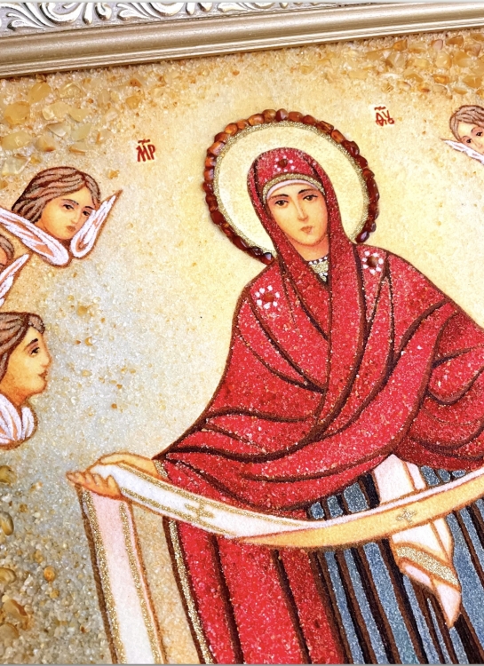 Ікона Покрова Пресвятої Богородиці з бурштину