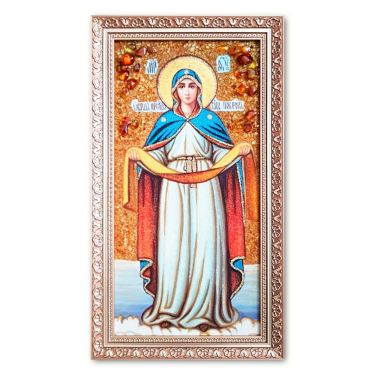 Ікона Покрова Богородиці з бурштину