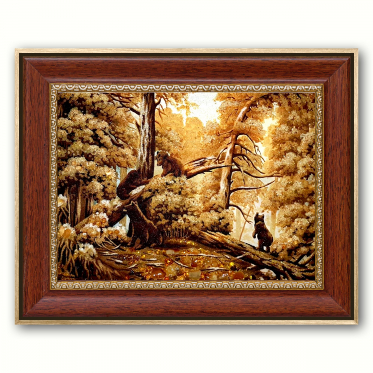 Ранок у сосновому лісі (Шишкін) з бурштину