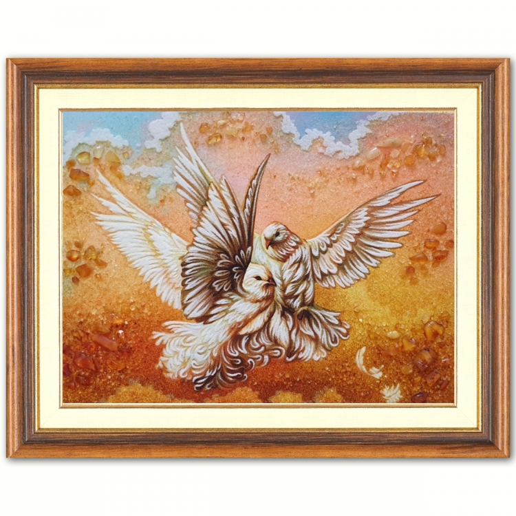 Картина Білі голуби - танець кохання з бурштину