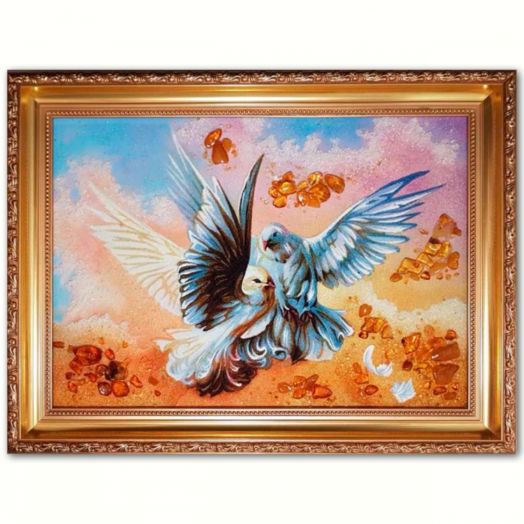 Картина Білі голуби - танець кохання з бурштину