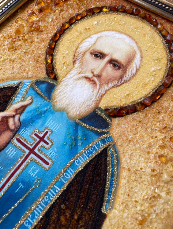 Ікона Сергій Радонежський з бурштину