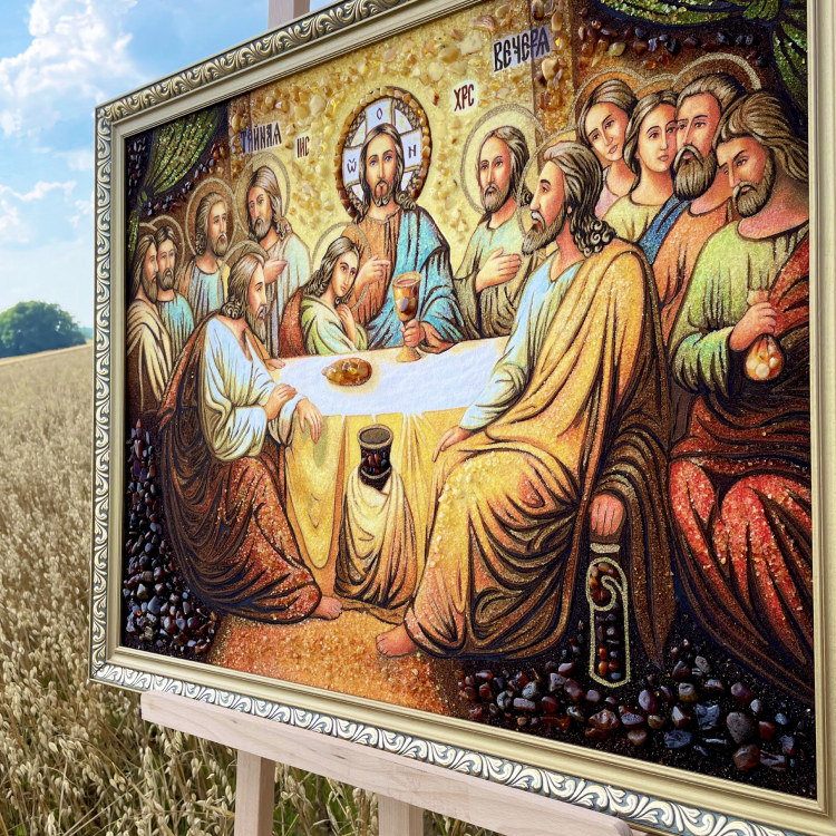 Православна ікона - Таємна Вечеря з бурштину