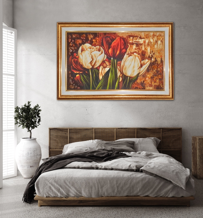 Картина Весняні тюльпани з бурштину