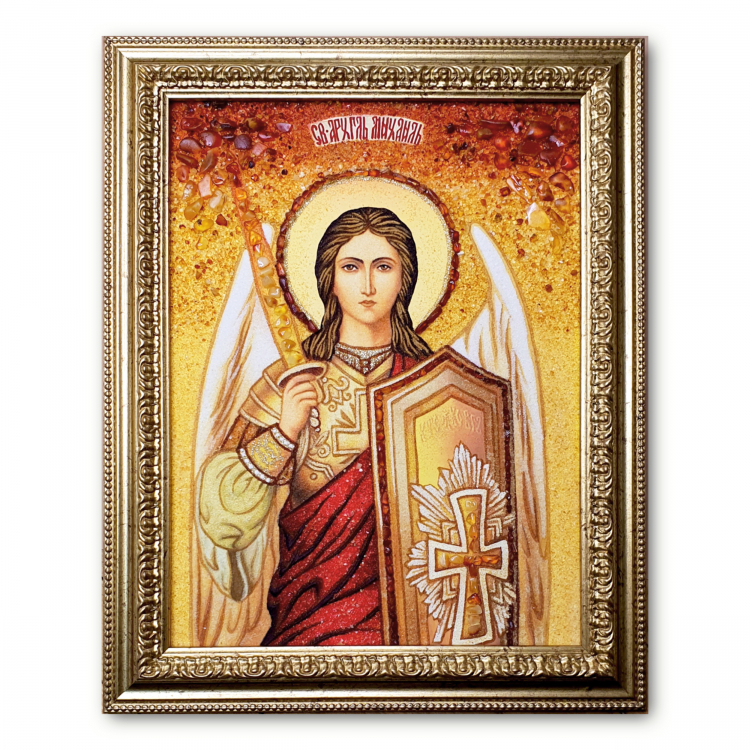 Ікона Архангел Михаїл ( з мечем) з бурштину