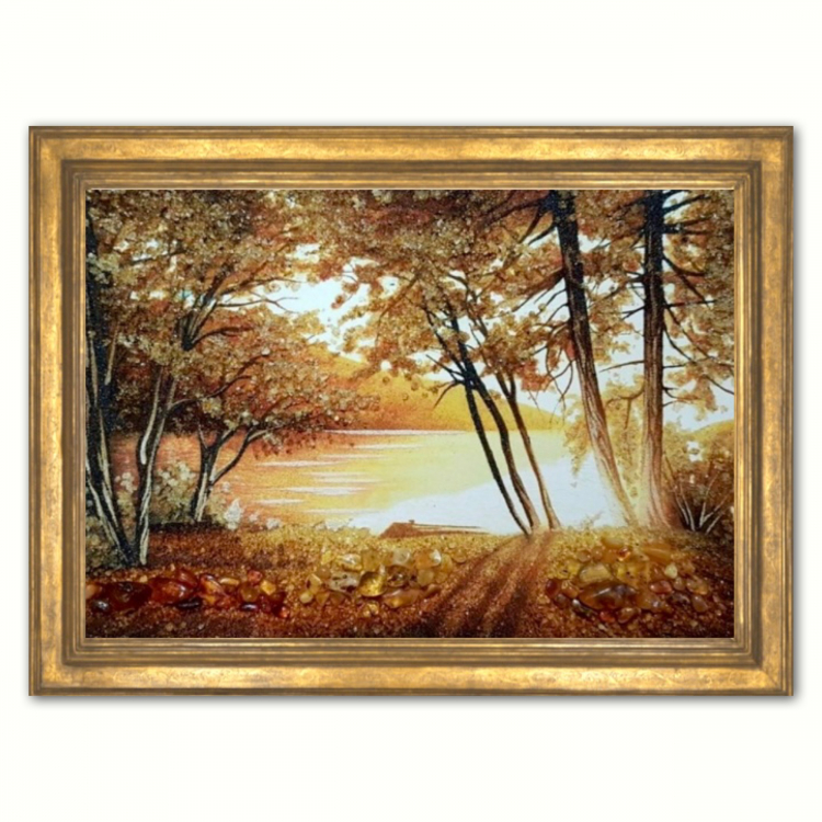 Пейзаж - Схід сонця на березі озера з бурштину