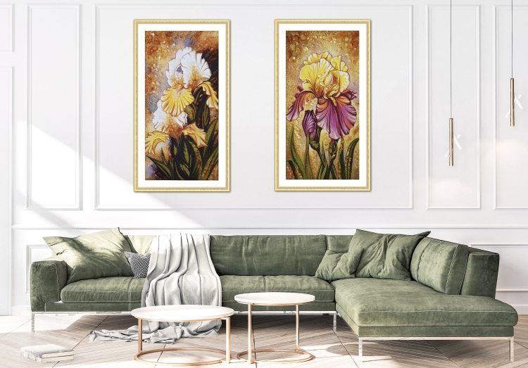 Картина діптих Іриси  з бурштину