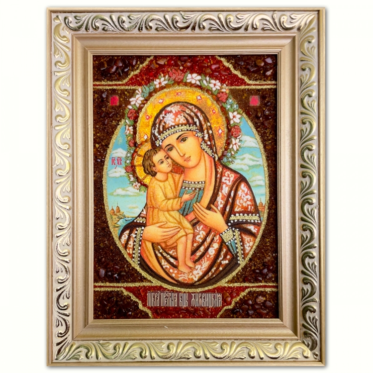 Ікона Жировицька Богородиця з бурштину