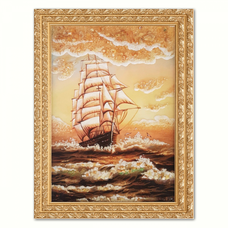 Пейзаж - Вітрильник у морі з бурштину