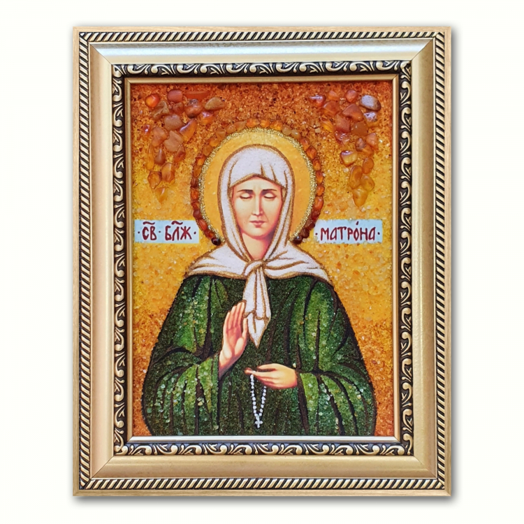 Ікона Блаженна Матрона Московська з бурштину
