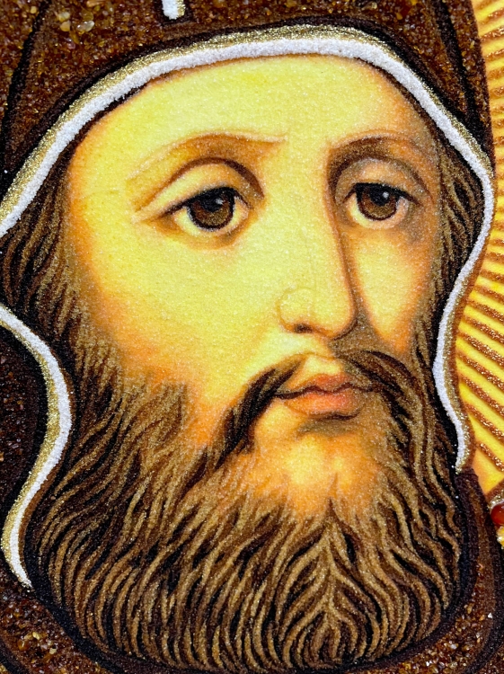 Ікона Веніамін Києво-Печерський з бурштину