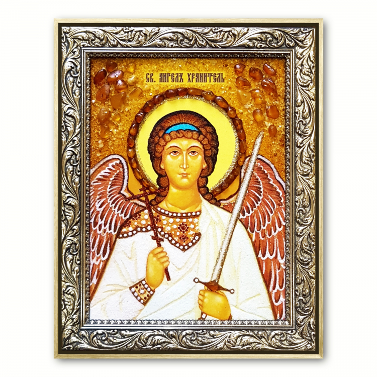 Православна ікона - Янгол Охоронець з бурштину