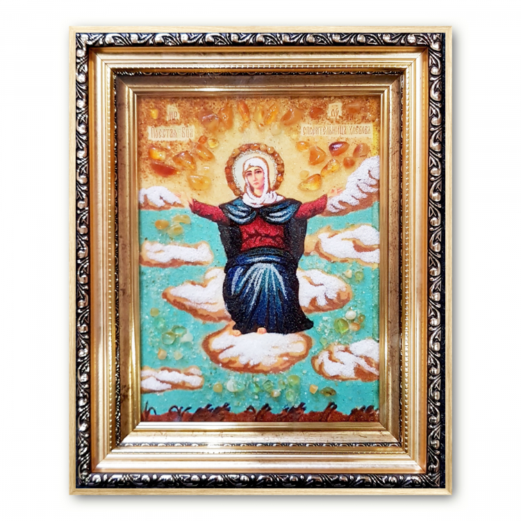 Ікона Богородиця Спорителька хлібів з бурштину