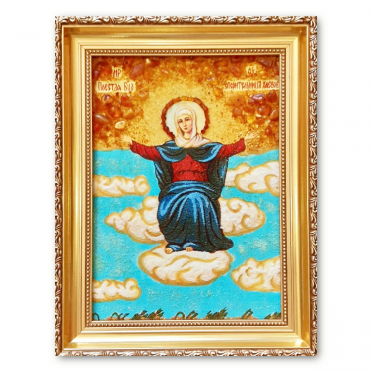 Ікона Богородиця Спорителька хлібів з бурштину