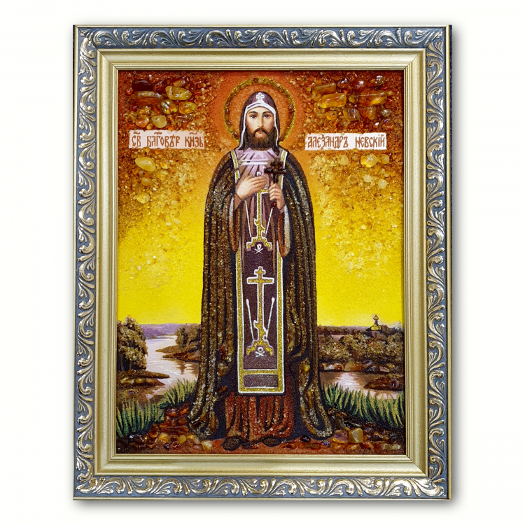 Ікона Благовірний Олександр Невський з бурштину