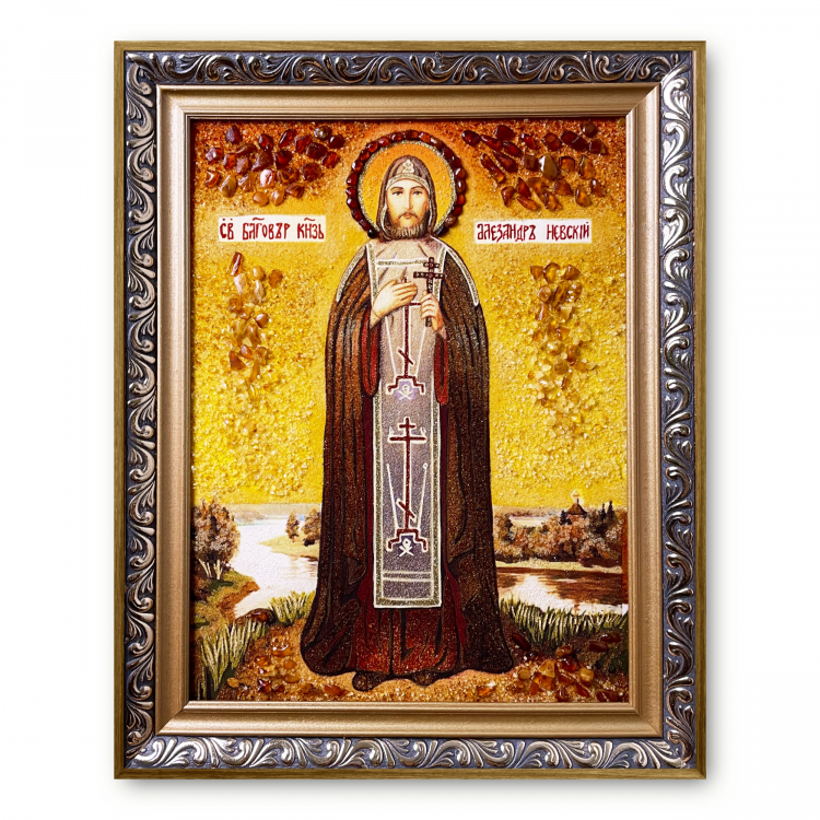 Ікона Благовірний Олександр Невський з бурштину