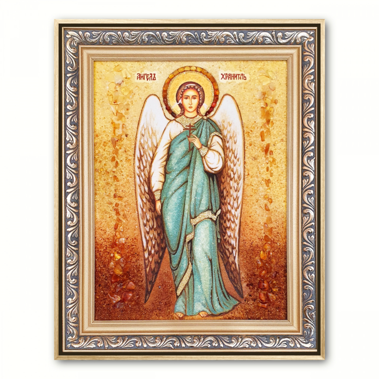 Ікона Янгол Охоронець з бурштину